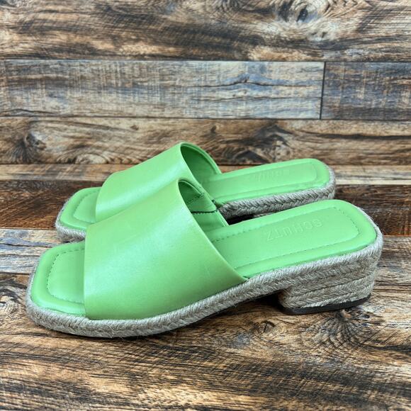 Schutz Corah Green Leather Espadrille Slide Sandals Women's 6.5 Block Heel - Picture 1 of 10